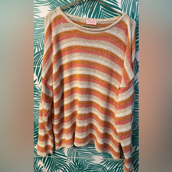 Pink Lily Sweaters - Pink Lily sweater sz L orange, white and pink striped knit